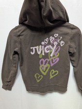Y2K Vintage Juicy Couture Brown Mcbling Zip-Up Hoodie Heart Graphic Made In USA