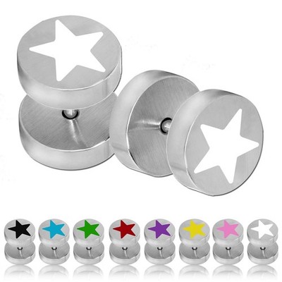 2 Fakeplugs Ohrstecker Fake Plug Tunnel Piercingschmuck Stern Weiß Schwarz Rot 