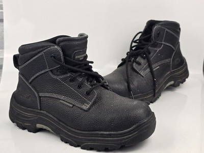 Skechers Work Black Leather Steel Toe Puncture Resistant EH Boots  s 12 Men's