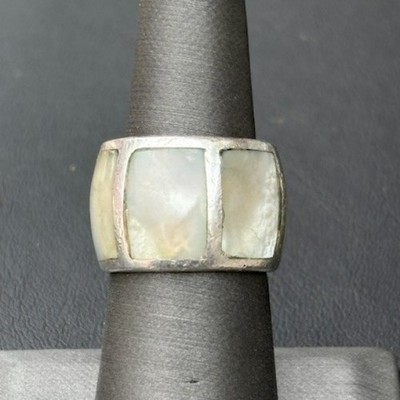 Adami & Martucci 925 Sterling Silver Mother Of Pearl Wide Band Ring Size SKY