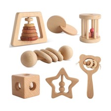 Wooden Rattles for Baby, 7PCS Wooden Montessori Toys for 7-24 Month... Fast Ship