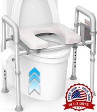 Asiento de inodoro elevado con asas para personas mayores, 350lb gris NUEVO US