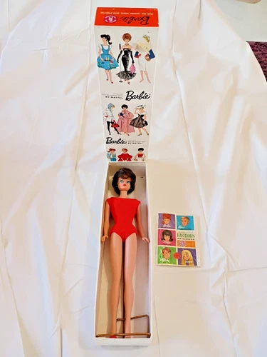 Vintage Brunette Bubblecut Barbie Doll #850 with Box ,Stand & Booklet 1960's