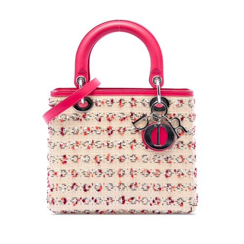 Dior Medium Woven Raffia Lady Pre-Loved Satchel Beige