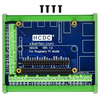 Green DIN Rail Mount Screw Terminal Block Module Fits Raspberry Pi 3B/4B/Zero