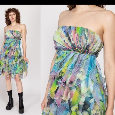 Vintage Cache Y2K Strapless Colorful Mini Dress