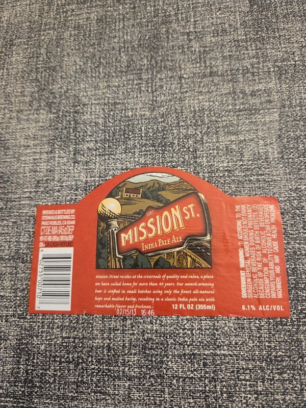 STEINHAUSE  BREWING CO CRAFT MICRO BEER LABEL CA