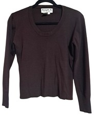 Joseph A.Top Womens L Qu'est-ce Que C'est Brown Long Sleeve Knit Viscose/Nylon