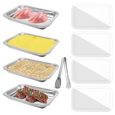 4 Pcs Breading Trays 10.4 x 7.7 x 1.9 Inch Food Prep Trays Stainless Steel Br...