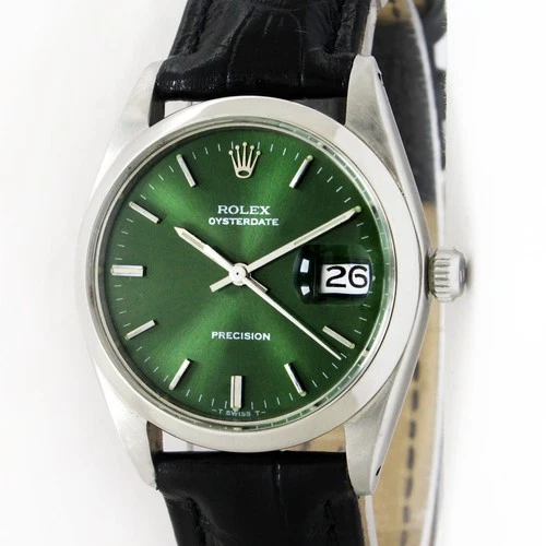 Vintage Rolex Oysterdate Precision Green Dial 34mm Men Steel Men Watch Ref 6694
