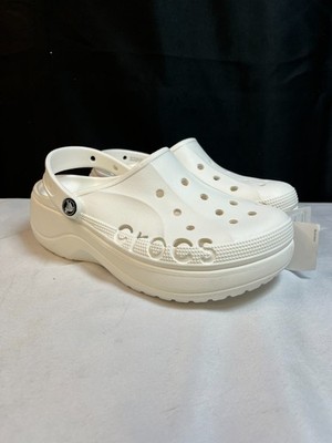 Crocs Baya 208186-100 Womens White Slip On Round Toe Platform Clog