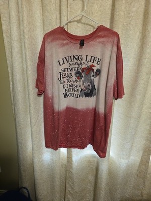 Red & White Short Sleeve Cow(Jesus Take the Wheel) Top Size 2XL