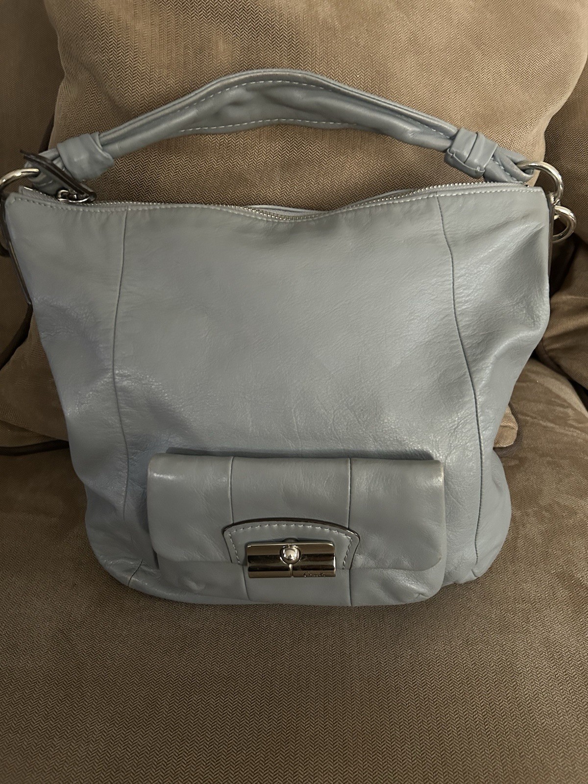 Coach Kristin Hobo Bag With Front Clasp Pocket And Leather Shoulder