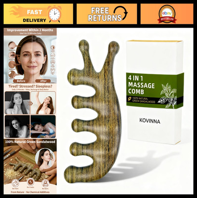4-in-1 Green Sandalwood Massage Comb & Gua Sha Tool for Scalp, Face & Body - Nat