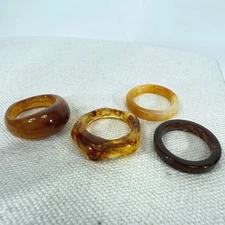 Chunky Resin Rings Set Lot of 4 Amber Brown Yellow Statement Natural