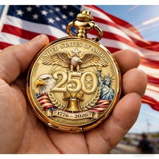 USA 250th Anniversary Pocket Watch Retro Winding Watch Eagle  Statue of Liberty