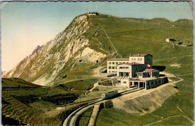 1960 Rochers-de-Naye Switzerland Postcard   Refugee Year Stamp, Alpine Hotel Vie
