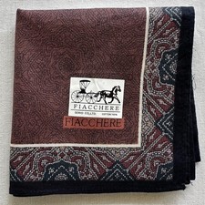 Vintage Mens Handkerchief Brown Cotton line Art Damask Pattern Pocket Square 17"