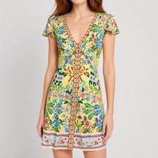 Alice + Olivia Yellow Hadley Wildflower Daffodil Button Fit Flare Dress Size 2