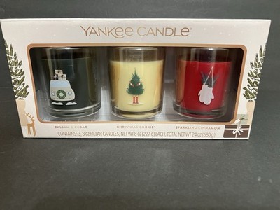 Yankee 3 Candle Holiday Gift Set Balsam Cedar Christmas Cookie Sparking Cinnamon