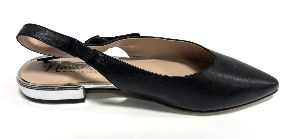 Nanette Lepore Addy zapatos planos de cuero negro para mujer talla 7,5 M NL1805704 Foto 2 de 4