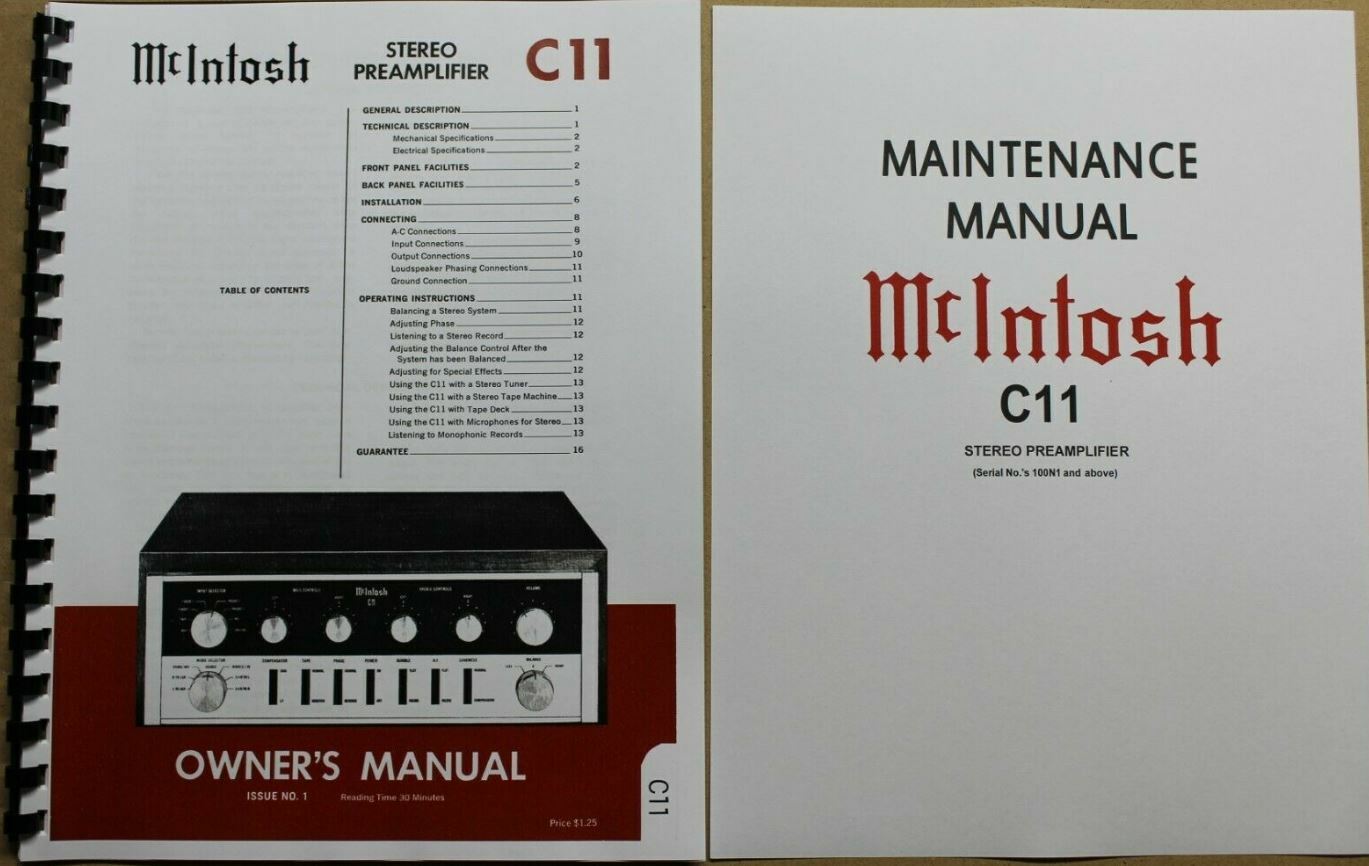MCINTOSH C11 OWNERS / MAINTENANCE MANUALS / 11X17" SCHEMATIC