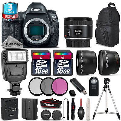 Canon EOS 5D Mark IV Camera + 50mm 1.8 + Flash + 32GB + EXT BATT + 2yr Warranty