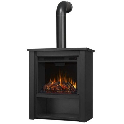 Real Flame Hollis Stainless Steel Electric Fireplace in Matte Black