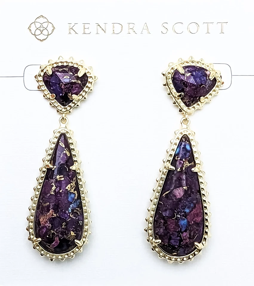 New KENDRA SCOTT Women's 593 Bronze Veined Purple Turquoise Payton Drop Earrings - Image 4 of 4