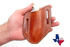 Brown LEATHER ENGRAVED PANCAKE Folding Blade Knife Belt Sheath Folding Tool Case