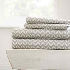 4PC Sheets set Easy Care Queen Hypoallergenic Gray and White