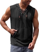 Men's Sleeveless Hooded Tank Top with Pocket Casual Workout Pullover Vest