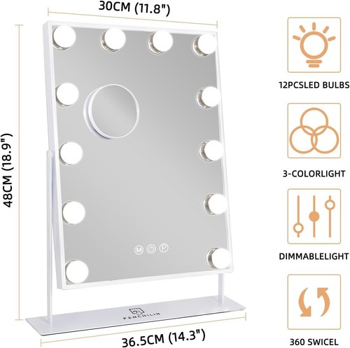 FENCHILIN Vanity Mirror with Lights Makeup Mirror with Lights 12 LED Bulbs Ligh* - Picture 2 of 5