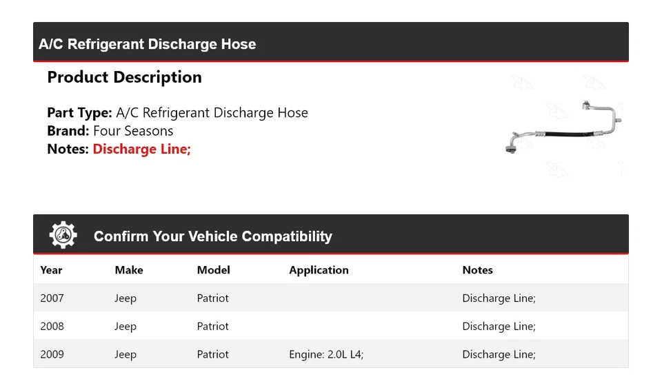Шланг для разгрузки хладагента кондиционера Jeep Patriot 2007-2009 годов выпуска 4 сезона 2008 - Изображение 2 из 4