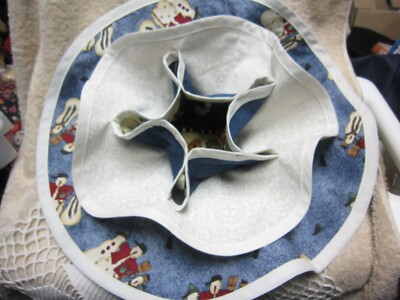 Bun/Roll Bread Server/Holder Hand-Made Cotton NEW Blue & Cream Holiday/Snowmen