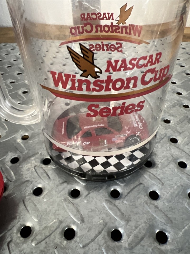 Vtg NASCAR Winston Cup Series Plastic Mug w/DieCast Car, Glasses & VIP
