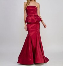 B Darlin Juniors' Women's Red Peplum Strapless Formal Gown Dress Sz 3/4