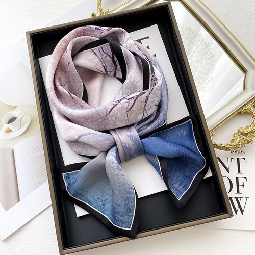 Double Side 100% Mulberry Silk Long Scarf Women Purple Blue Neckerchief 150*15cm - Picture 1 of 5