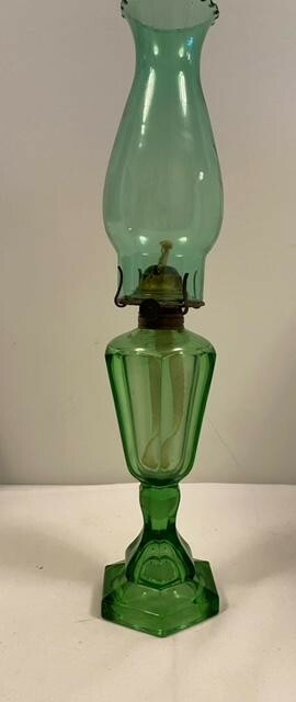 Green Glass Kerosene Lamp with Eagle Bunner
