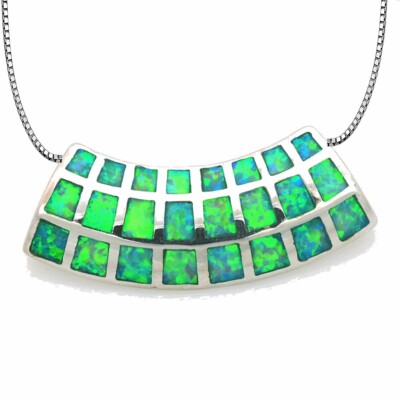 Hawaii Green Fire Opal Checkered Necklace pendants Silver Filled For Women Girls