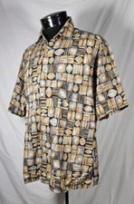 Tori Richard Honolulu Cotton Lawn Shirt Leaves Button Brown Blue Black Medium