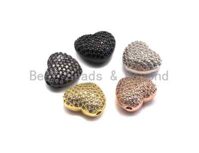CZ Micro Pave Puffy Heart Spacer Beads, Cubic Zirconia Beads, Bracelet Charms,