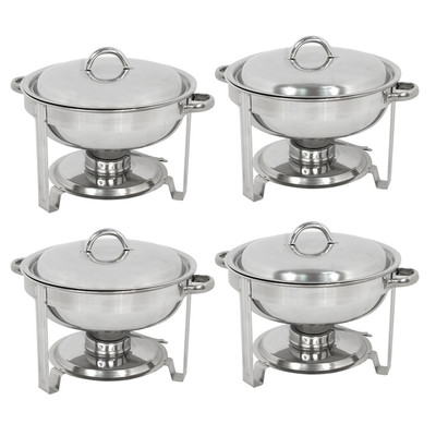 4 Pack Round Chafing Dish Stainless Steel Full Size Tray Buffet Catering 5 Quart