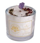 Chakra Kerze Lotos Chakra mit Bergkristall, Amethyst und Rosenblüten H:9cm Zarya