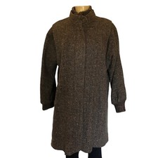 Central Park Women's Coat Brown Tweed Zip-front Funnel-collar 14 Pre-owned
