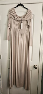 NWT Mother Bee Maternity Maxi Dress XL Off Shoulder Toffee Beige Pregnancy Photo
