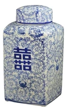 Festcool 12.5" Classic Blue and White Porcelain Floral Square Jar Vase, China...