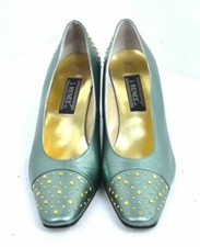 VINTAGE J. RENEE GREEN METALIC GENUINE LEATHER Shoes Size 8.1/2 M 3" High Heel