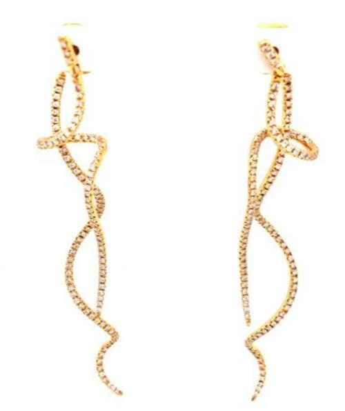 ESTATE 1.65CT DIAMOND 18K YELLOW GOLD CLASSIC LOVE KNOT SNAKE HANGING EARRINGS