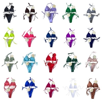 Backless Bathing Suit for Women 3D Flower Swimwear Two Pieces Swimsuits